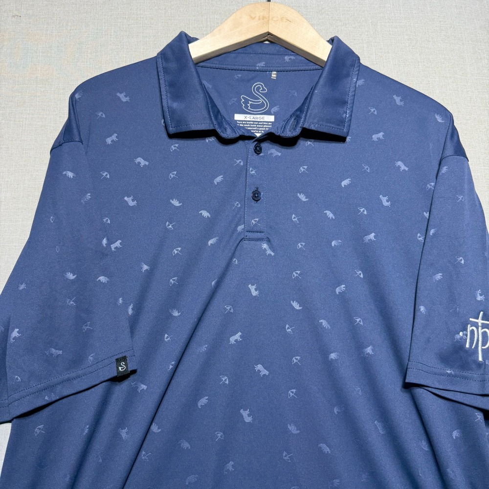 Swannies Polo Men XL Navy Blue Animal Print SS Golf Shirt Logo